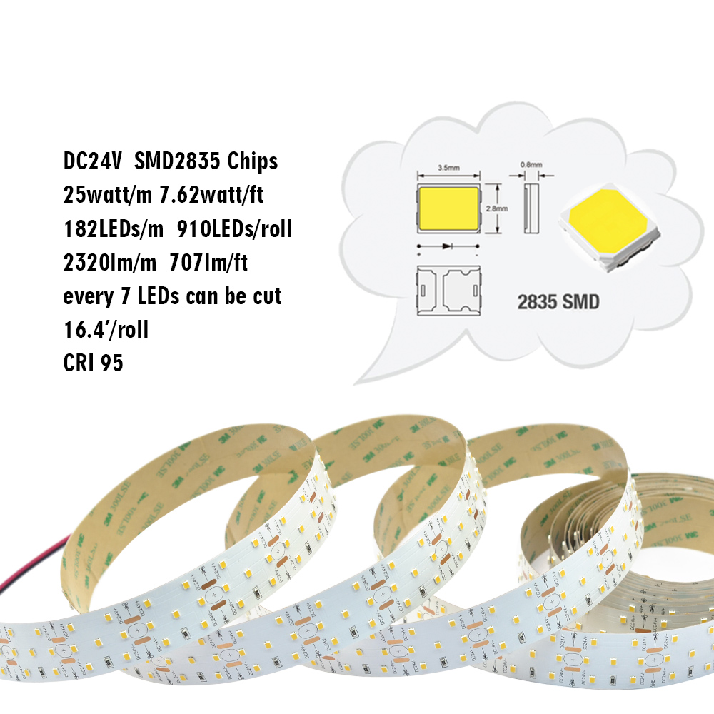 Triple Row Series DC24V 2835SMD High CRI 95 910LEDs Waterproof Indoor Lighting Flexible LED Strip Lights, 5m/16.4ft Per Reel By Sale Triple Row Series DC24V 2835SMD High CRI 95 910LEDs Waterproof Indoor Lighting Flexible LED Strip Lights, 5m/16.4ft Per Reel By Sale